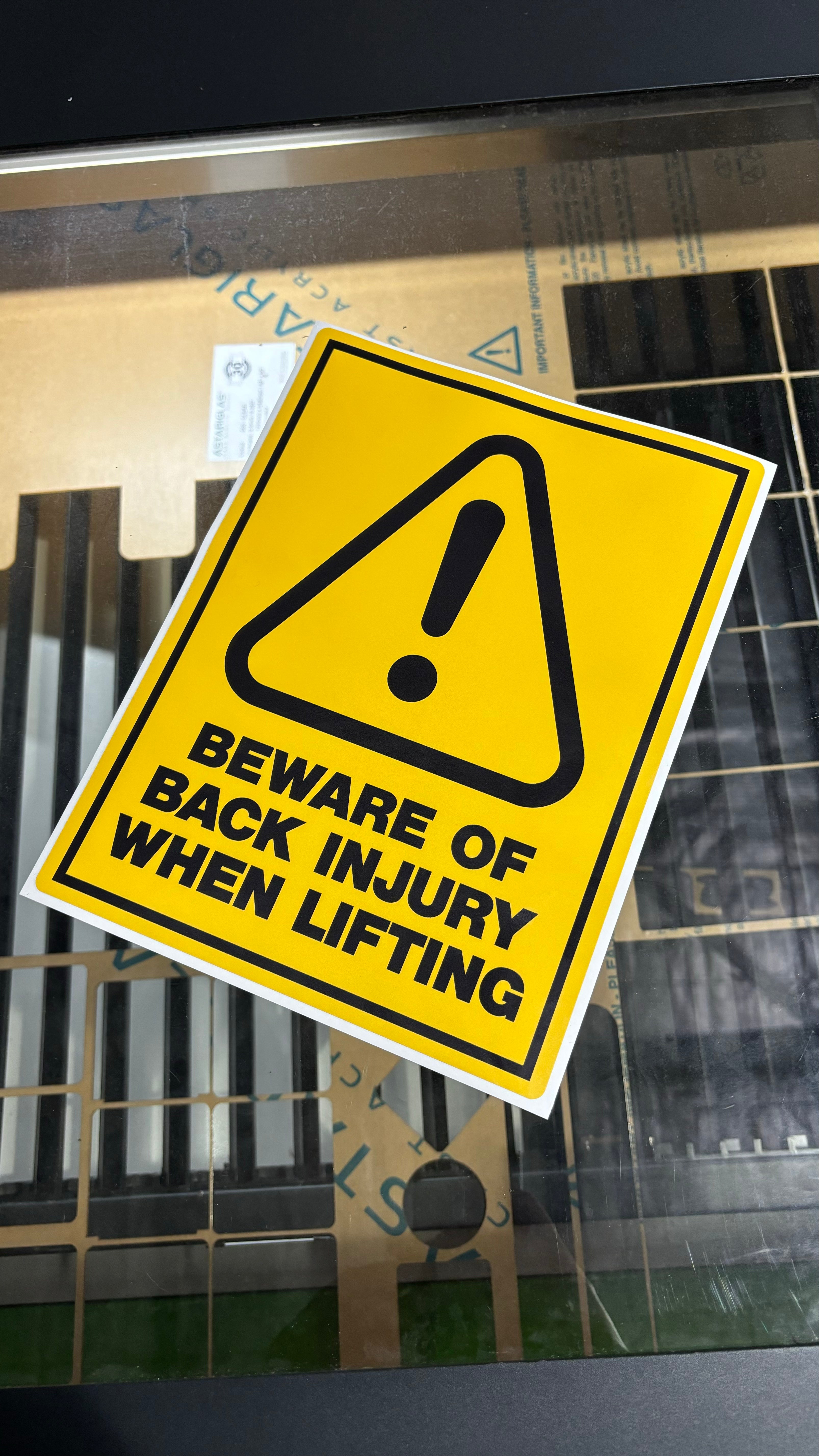 Beware of back injury safety decals
