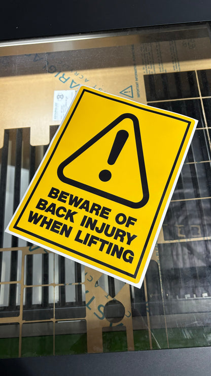 Beware of back injury safety decals